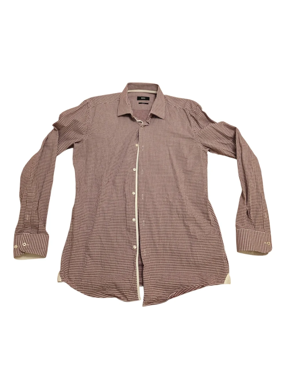 Hugo Boss Burgundy and White Micro-Check Button-Down Shirt - Picture 1 of 5